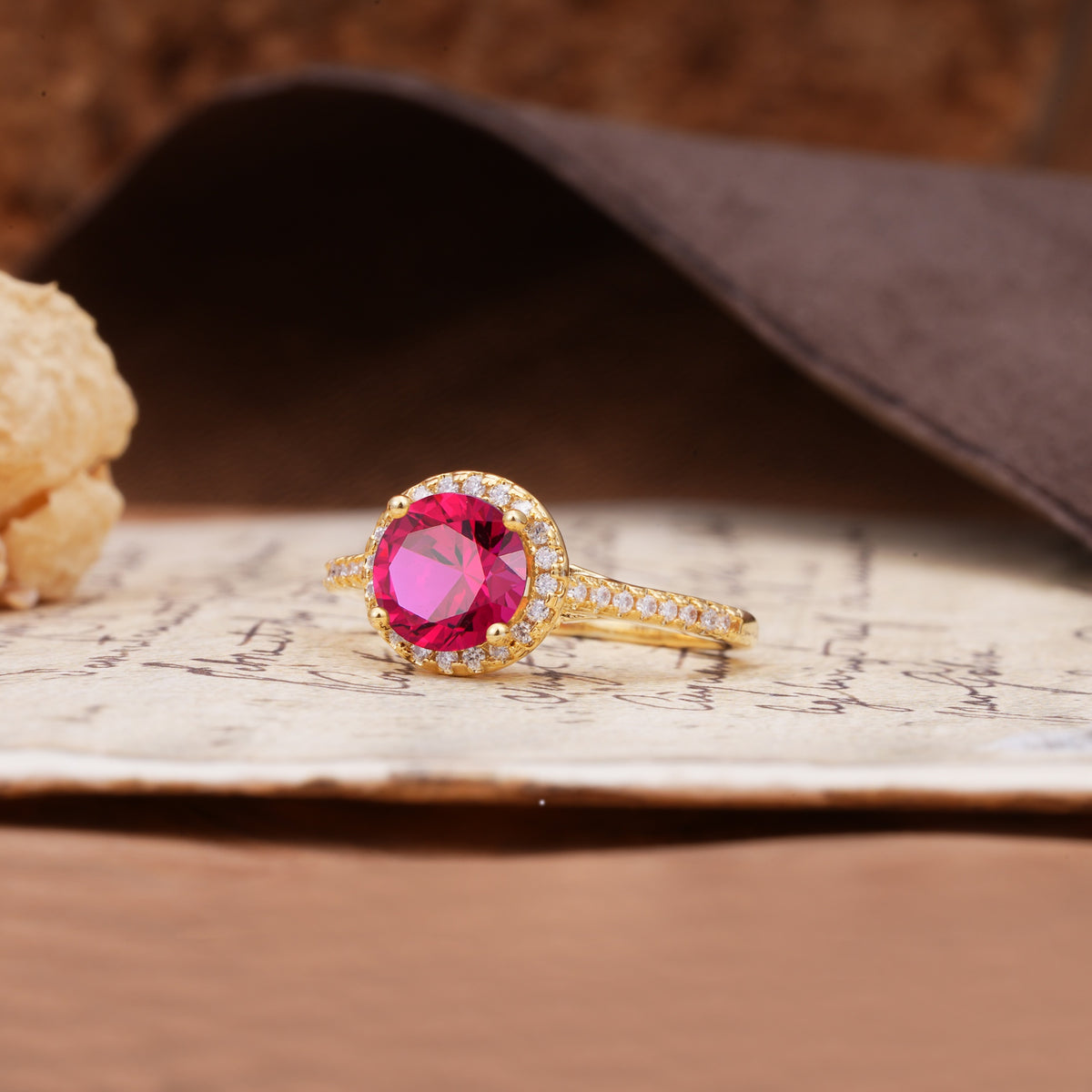 Luxurious, Vintage, Dazzling 4-Prong Round-Cut Ruby Engagement Ring - Additional view