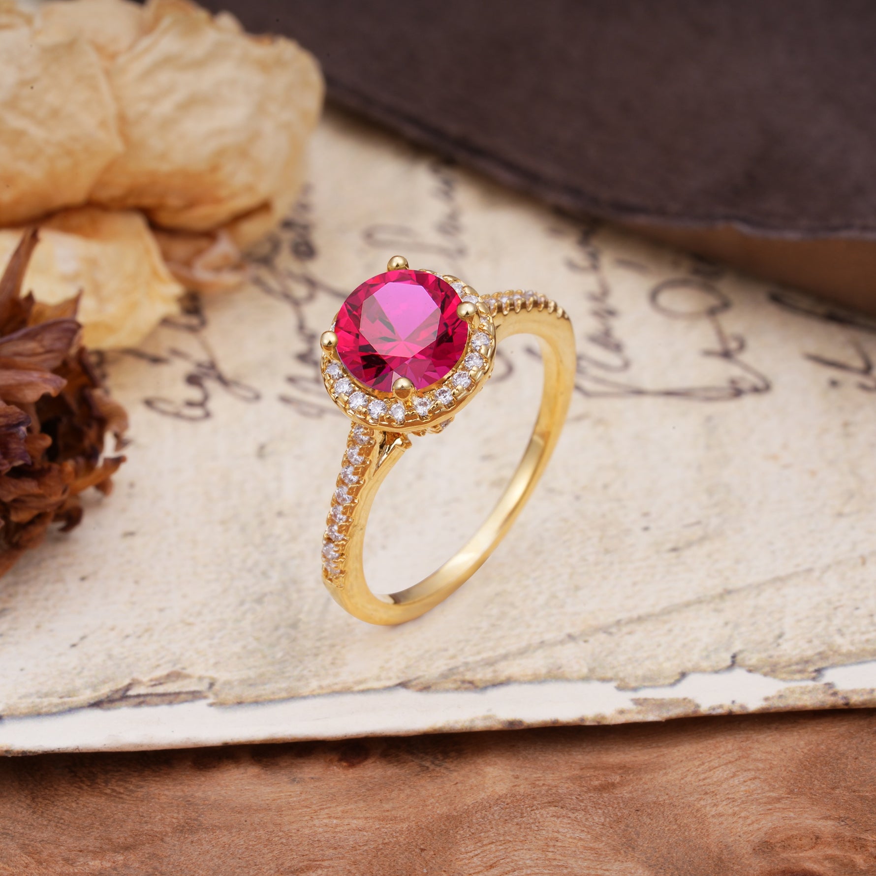 Luxurious, Vintage, Dazzling 4-Prong Round-Cut Ruby Engagement Ring - Additional view