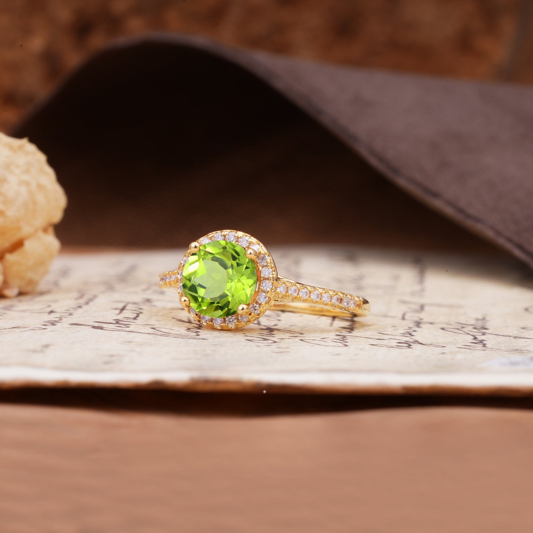 Luxurious, Vintage, Dazzling 4-Prong Round-Cut Peridot Engagement Ring - Additional view