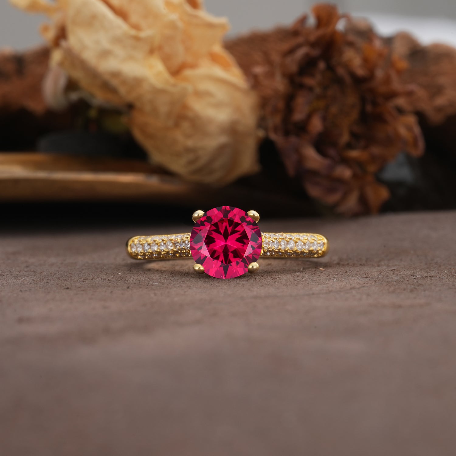 Luxurious Classic Simplicity 4-Prong Round Cut Ruby Engagement Ring