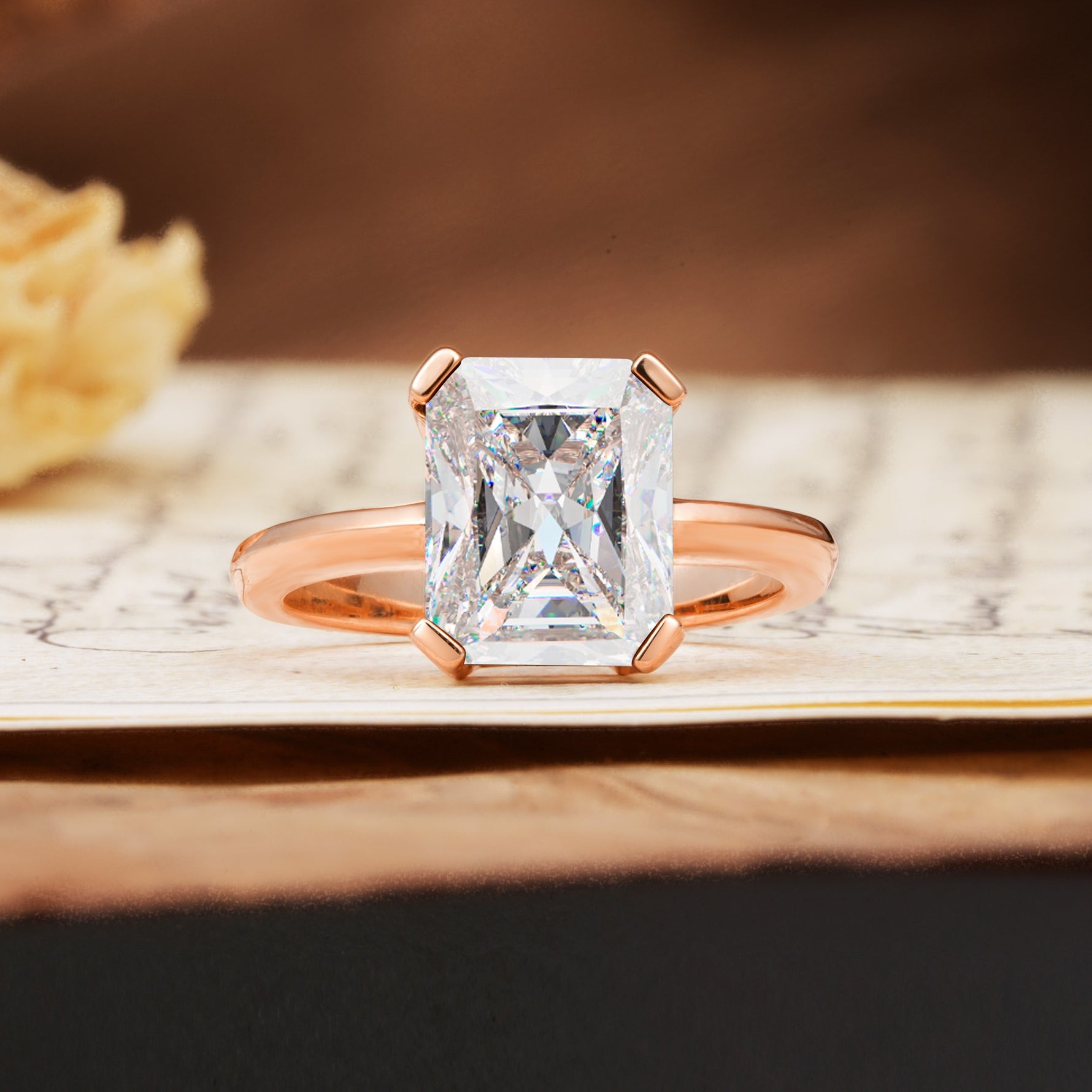 Classic 4 Prong Emerald Cut Moissanite Statement Ring - Additional view