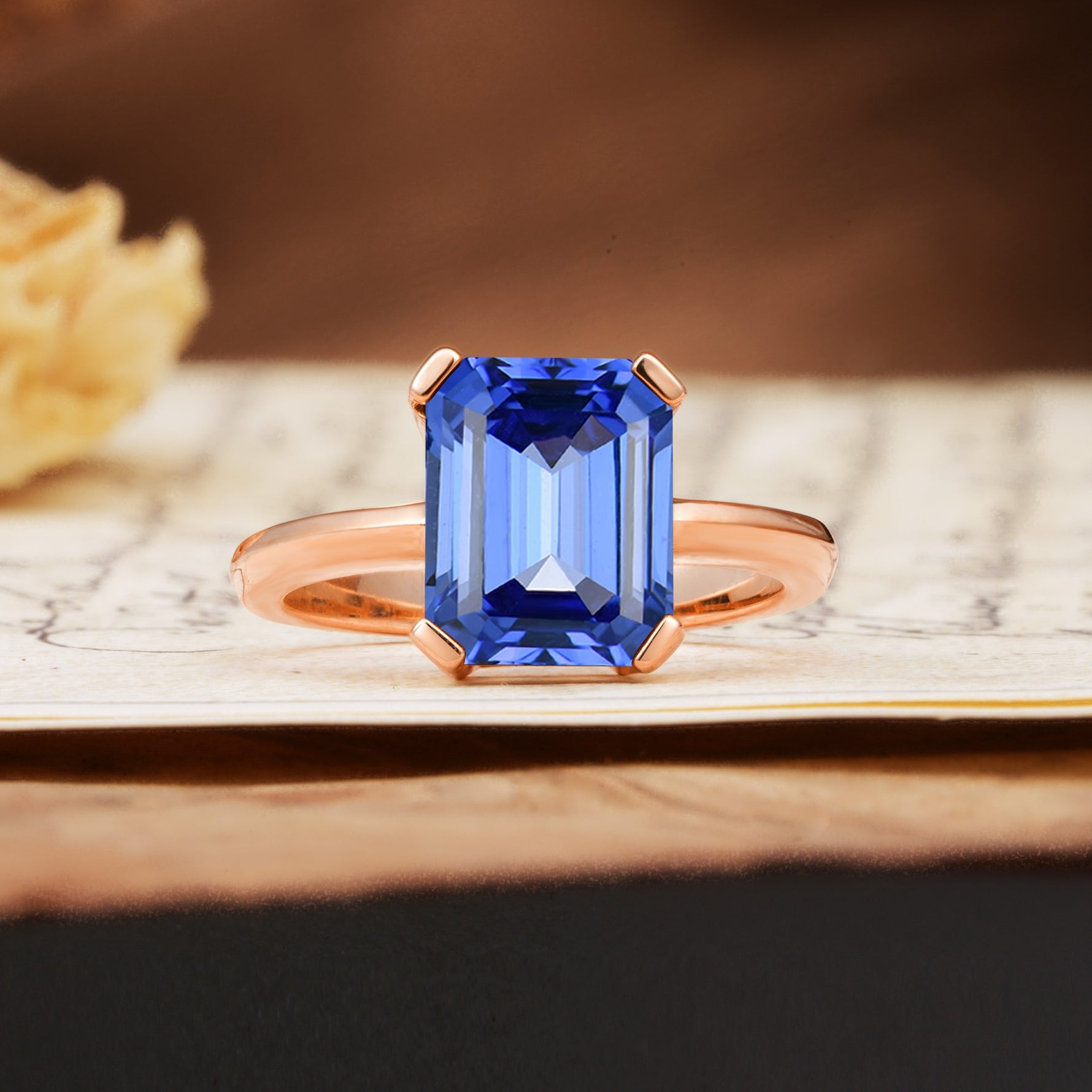 Classic 4 Prong Emerald Cut Sapphire Statement Ring - Additional view
