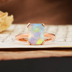 Classic 4 Prong Emerald Cut Fire Opal Statement Ring - Additional view