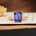 Classic 4 Prong Emerald Cut Tanzanite Statement Ring - Additional view