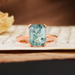 Classic 4 Prong Emerald Cut Moss Agate Statement Ring - Additional view