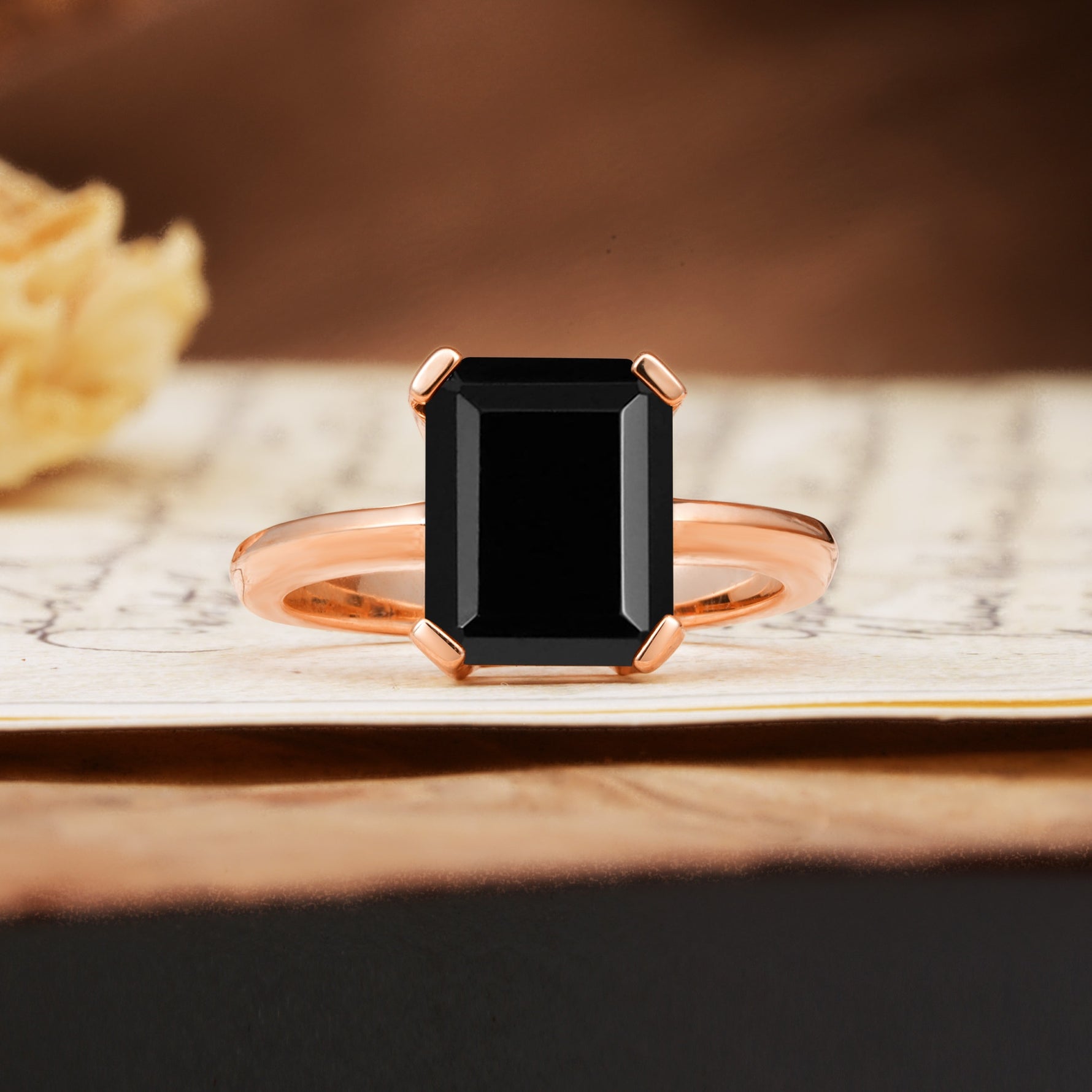 Classic 4 Prong Emerald Cut Black Onyx Statement Ring - Additional view