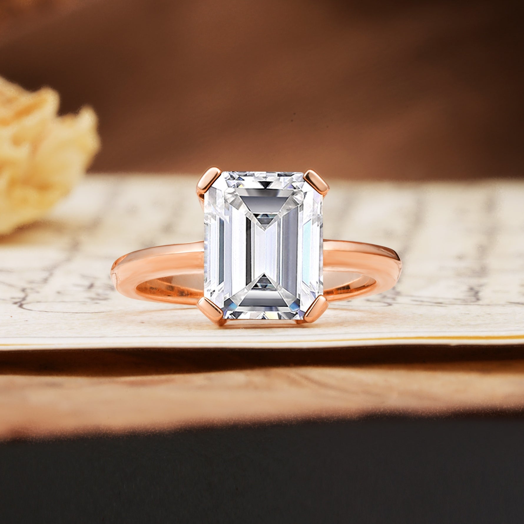 Classic 4 Prong Emerald Cut Lab Diamond Statement Ring - Additional view