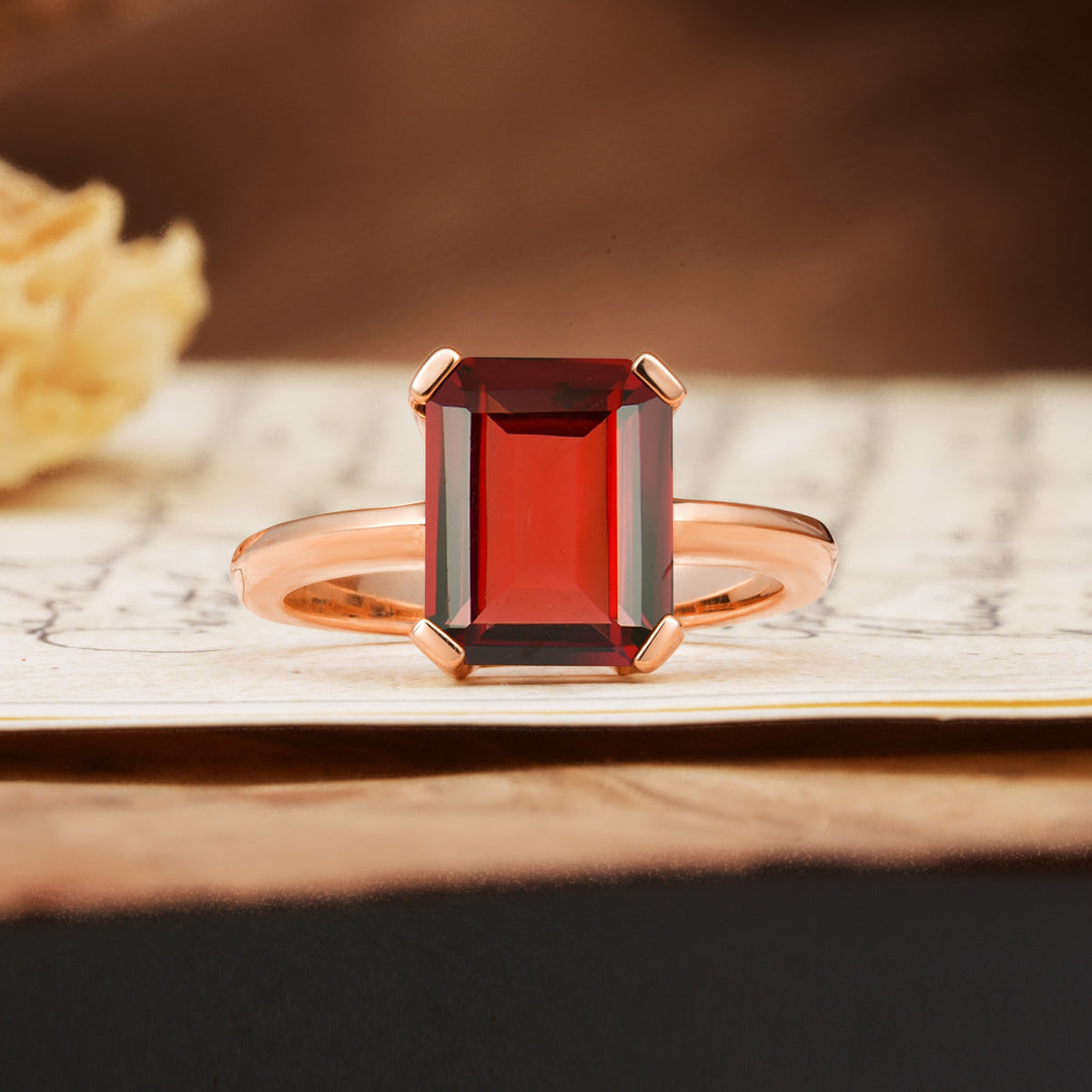 Classic 4 Prong Emerald Cut Garnet Statement Ring - Additional view