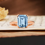 Classic 4 Prong Emerald Cut Aquamarine Statement Ring - Additional view