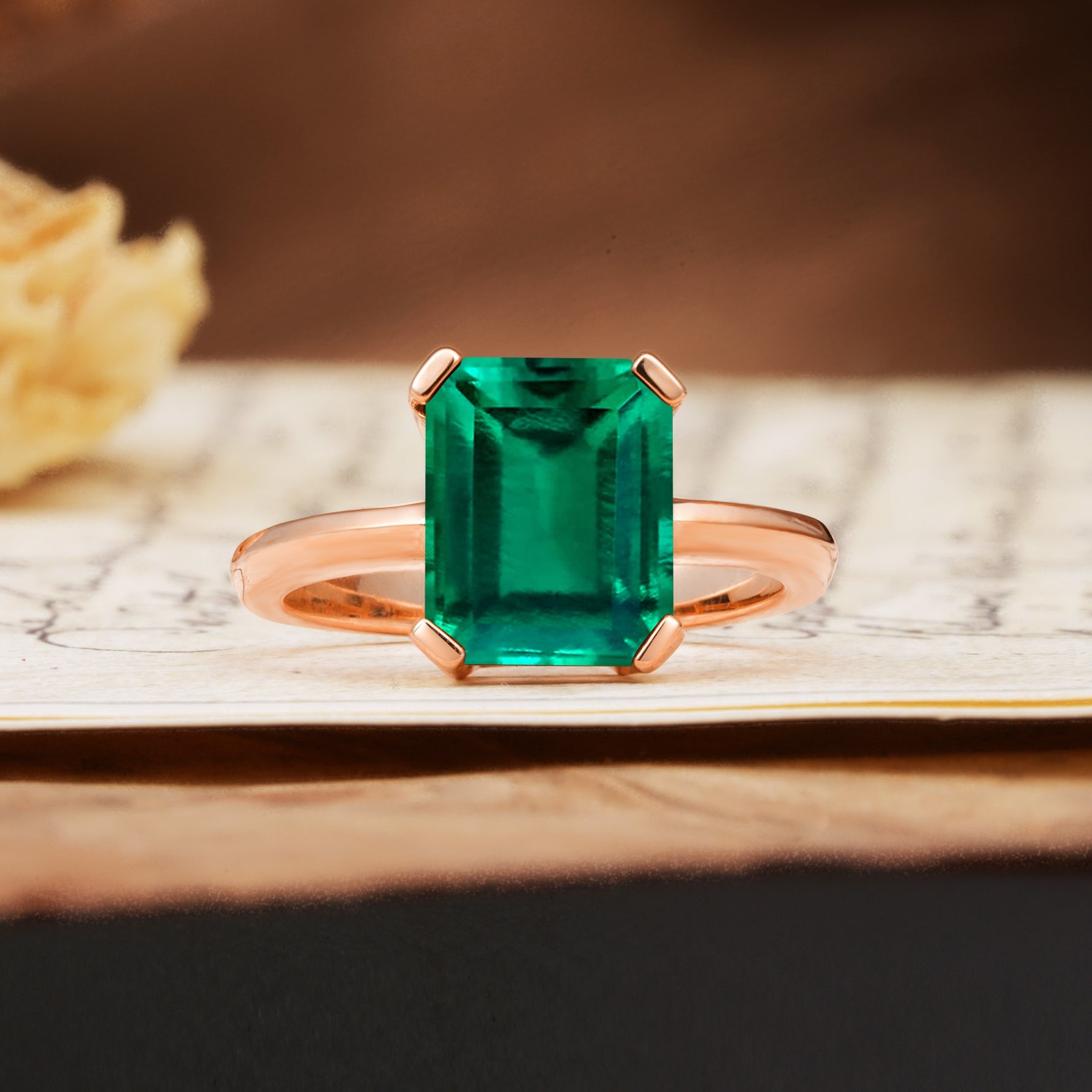 Classic 4 Prong Emerald Cut Emerald Statement Ring - Additional view