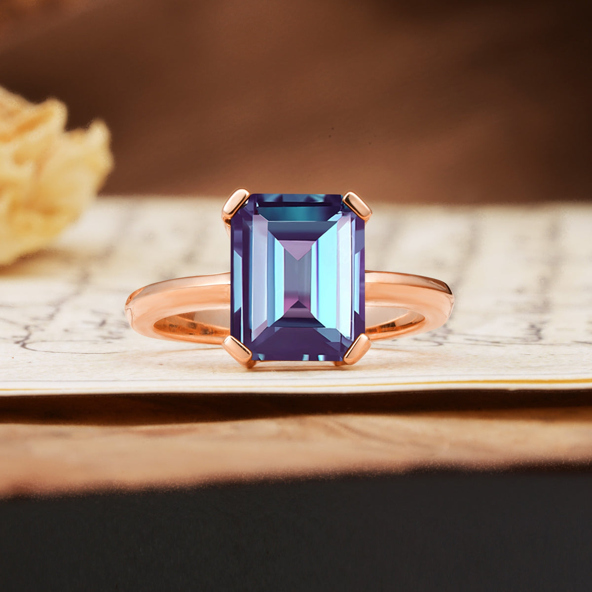 Classic 4 Prong Emerald Cut Alexandrite Statement Ring - Additional view
