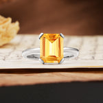 Classic 4 Prong Emerald Cut Citrine Statement Ring - Additional view