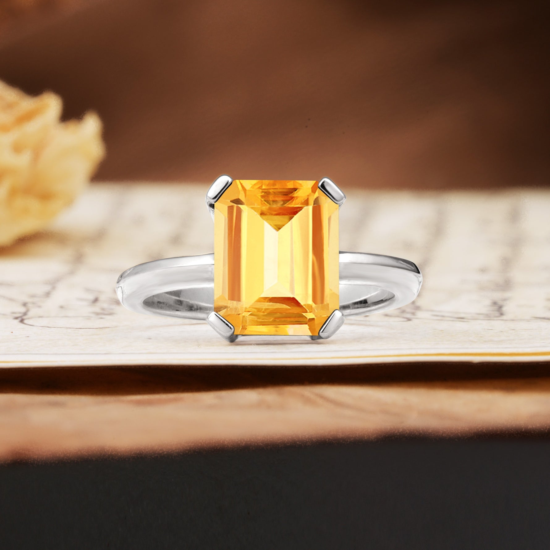 Classic 4 Prong Emerald Cut Citrine Statement Ring - Additional view