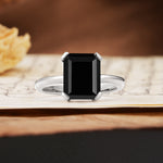 Classic 4 Prong Emerald Cut Black Onyx Statement Ring - Additional view