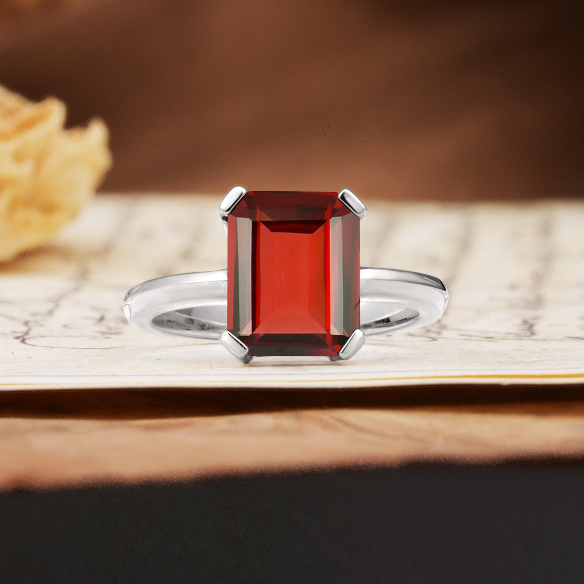 Classic 4 Prong Emerald Cut Garnet Statement Ring - Additional view