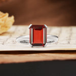 Classic 4 Prong Emerald Cut Garnet Statement Ring - Additional view