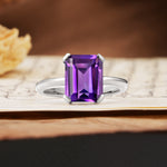 Classic 4 Prong Emerald Cut Amethyst Statement Ring - Additional view