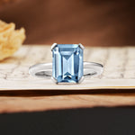 Classic 4 Prong Emerald Cut Aquamarine Statement Ring - Additional view