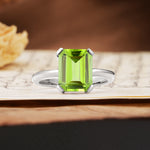 Classic 4 Prong Emerald Cut Peridot Statement Ring - Additional view