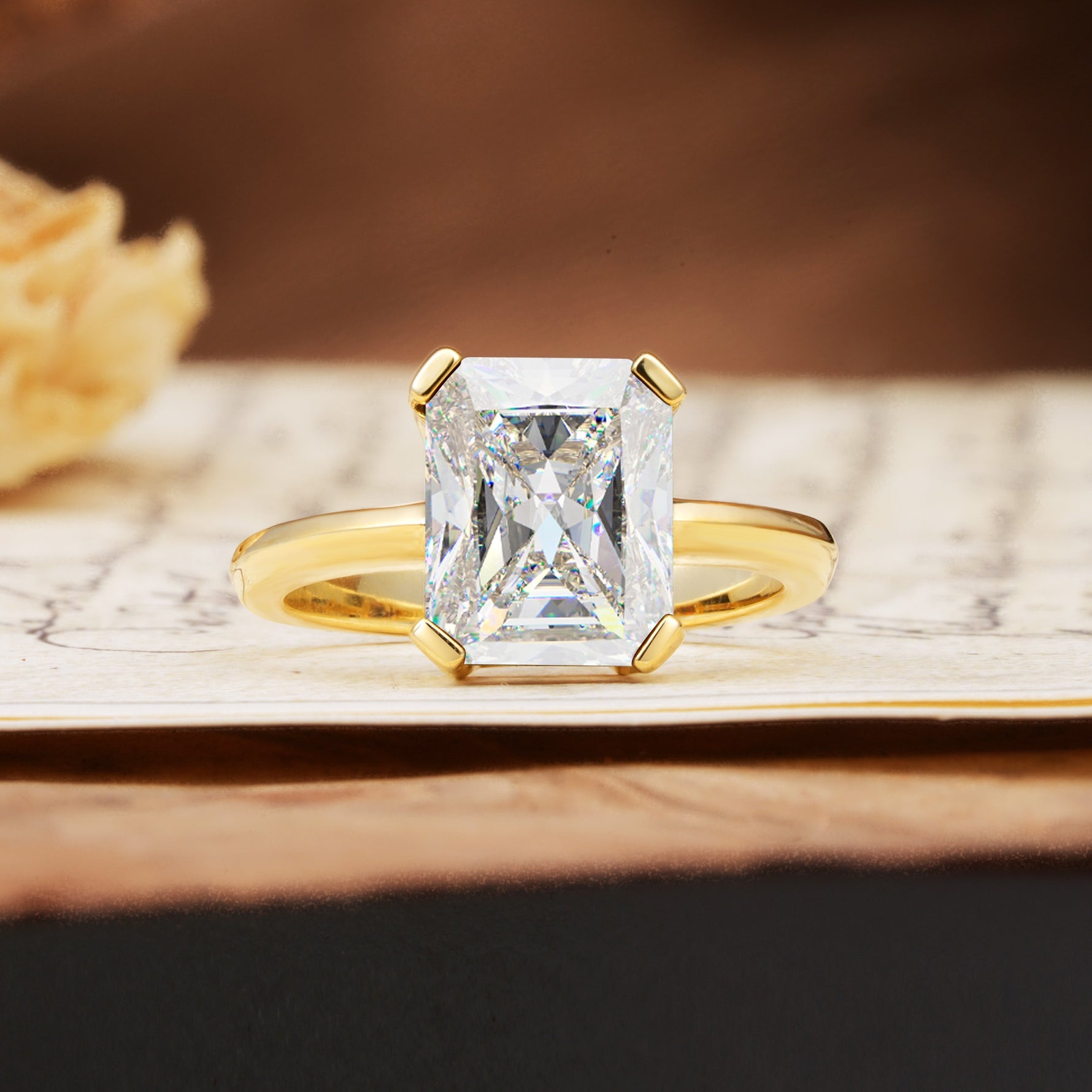 Classic 4 Prong Emerald Cut Moissanite Statement Ring - Additional view