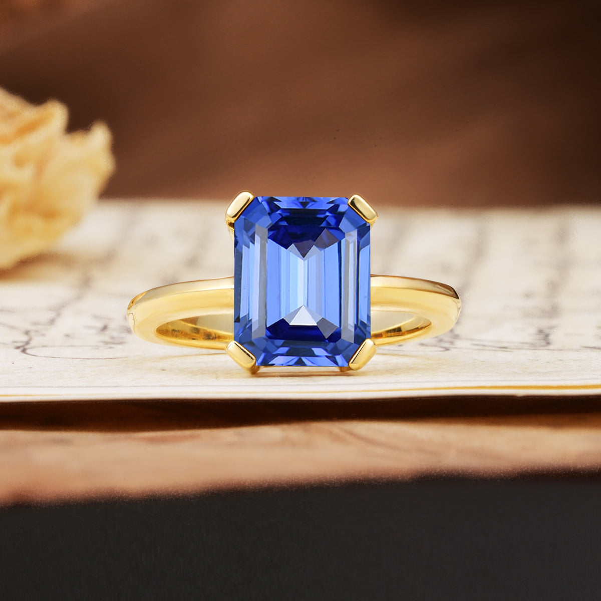 Classic 4 Prong Emerald Cut Sapphire Statement Ring - Additional view
