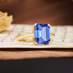 Classic 4 Prong Emerald Cut Sapphire Statement Ring - Additional view