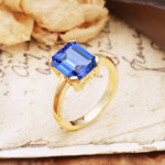 Classic 4 Prong Emerald Cut Sapphire Statement Ring - Additional view