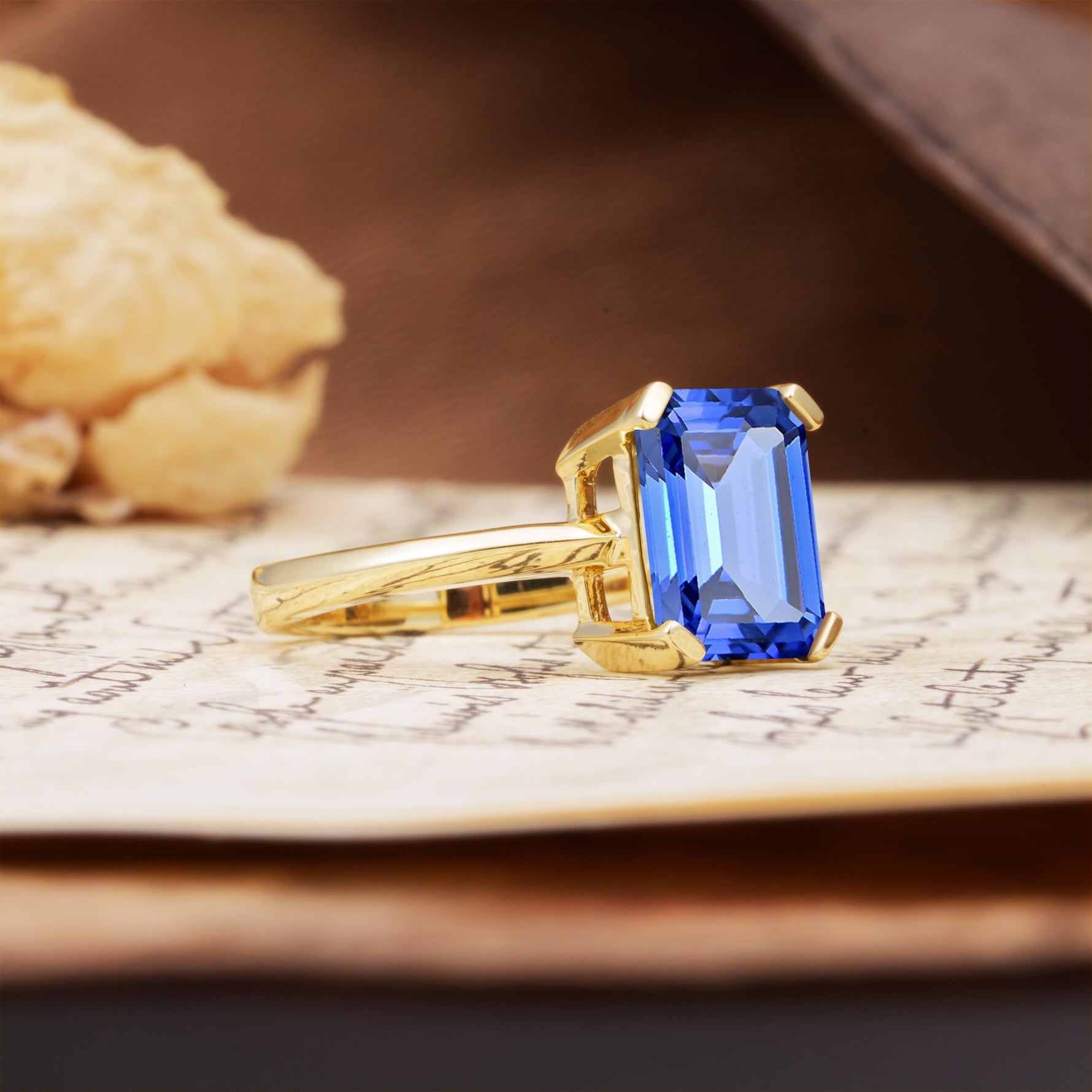 Classic 4 Prong Emerald Cut Sapphire Statement Ring - Additional view