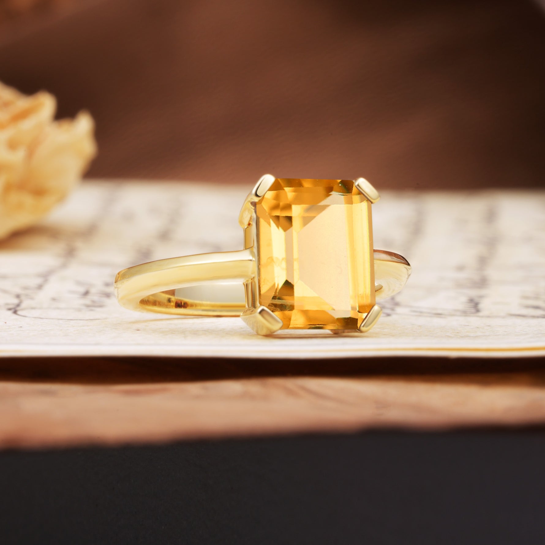 Classic 4 Prong Emerald Cut Citrine Statement Ring - Additional view