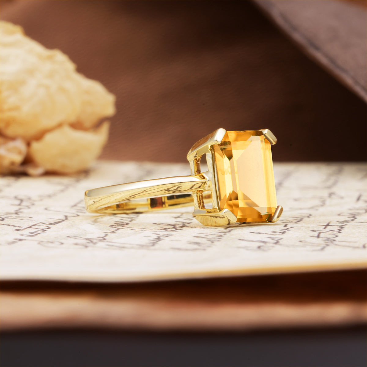 Classic 4 Prong Emerald Cut Citrine Statement Ring - Additional view