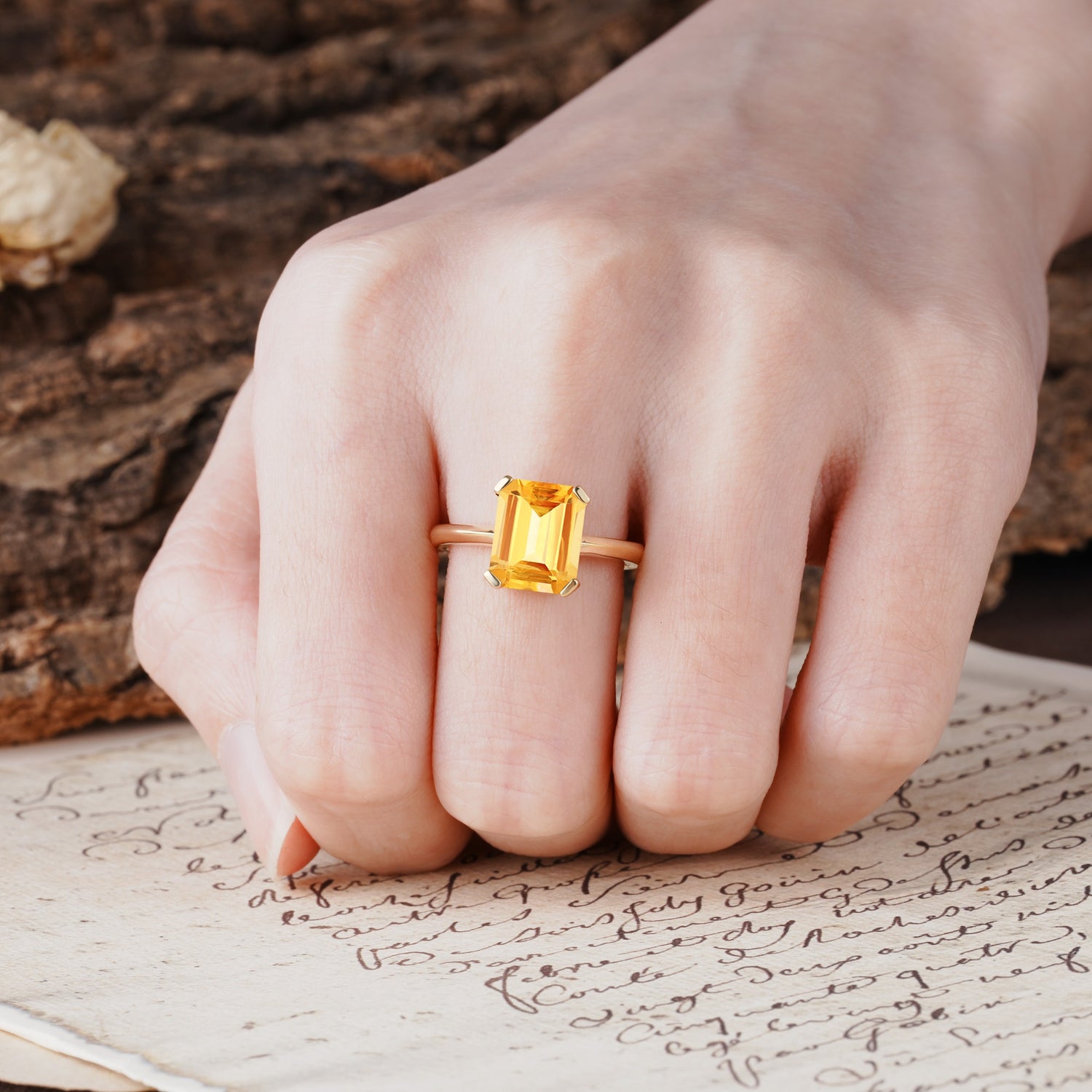 Classic 4 Prong Emerald Cut Citrine Statement Ring - Additional view