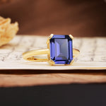 Classic 4 Prong Emerald Cut Tanzanite Statement Ring - Additional view