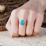 Classic 4 Prong Emerald Cut Turquoise Statement Ring - Additional view