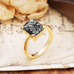 Classic 4 Prong Emerald Cut Black Rutilated Quartz Statement Ring - Additional view