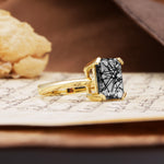 Classic 4 Prong Emerald Cut Black Rutilated Quartz Statement Ring - Additional view