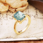 Classic 4 Prong Emerald Cut Moss Agate Statement Ring - Additional view