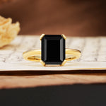 Classic 4 Prong Emerald Cut Black Onyx Statement Ring - Additional view