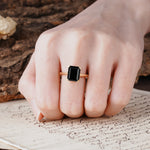 Classic 4 Prong Emerald Cut Black Onyx Statement Ring - Additional view