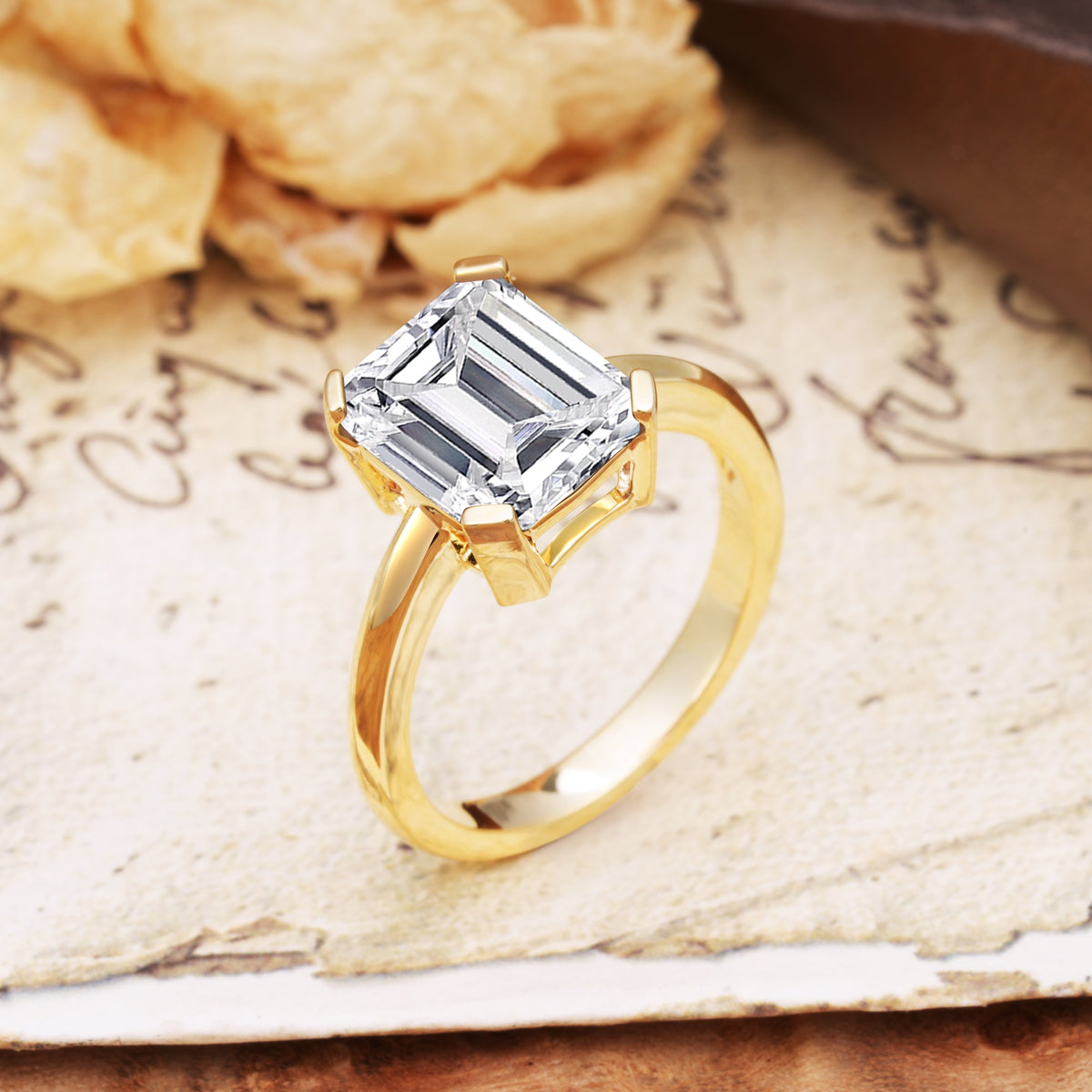 Classic 4 Prong Emerald Cut Lab Diamond Statement Ring - Additional view