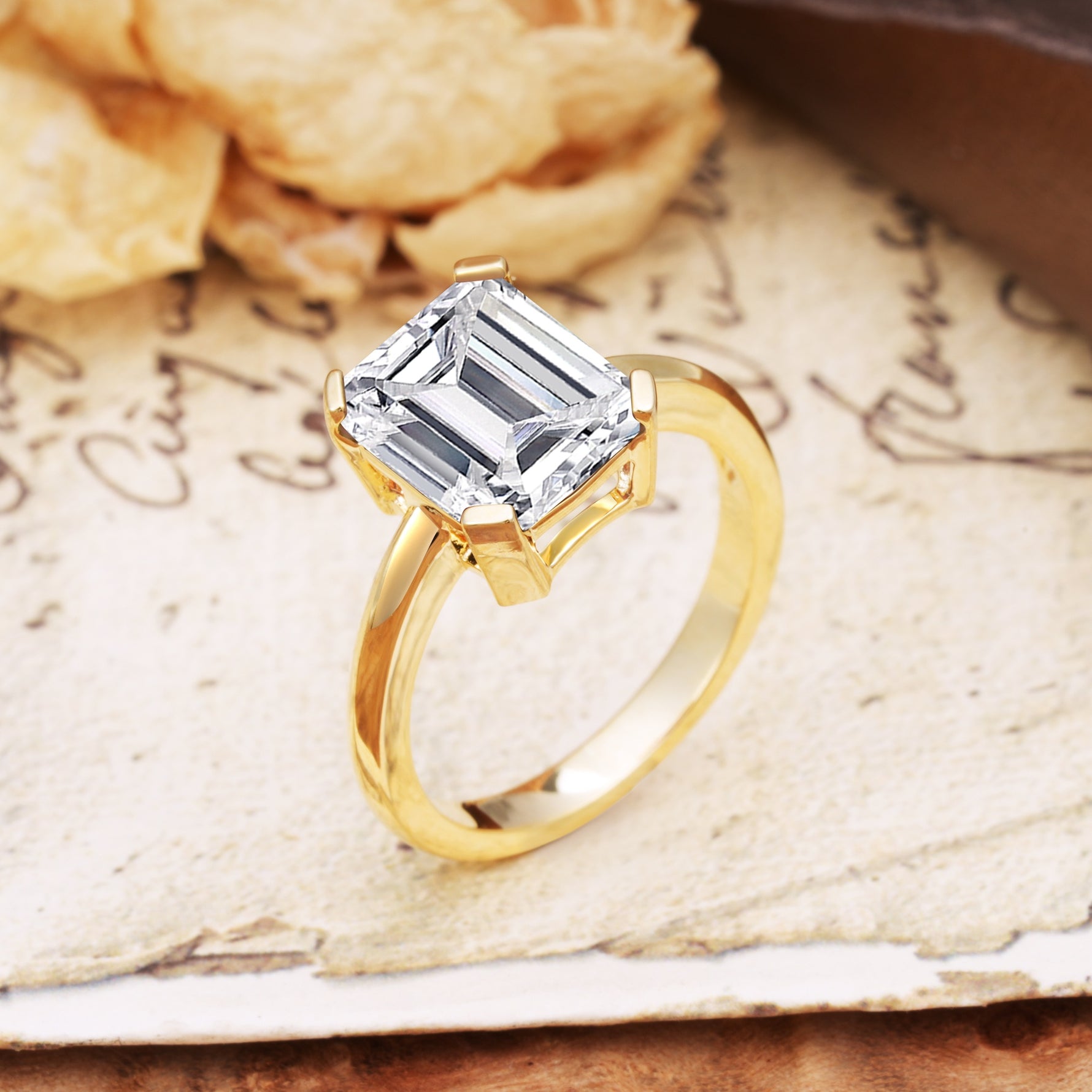 Classic 4 Prong Emerald Cut Lab Diamond Statement Ring - Additional view