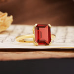 Classic 4 Prong Emerald Cut Garnet Statement Ring - Additional view