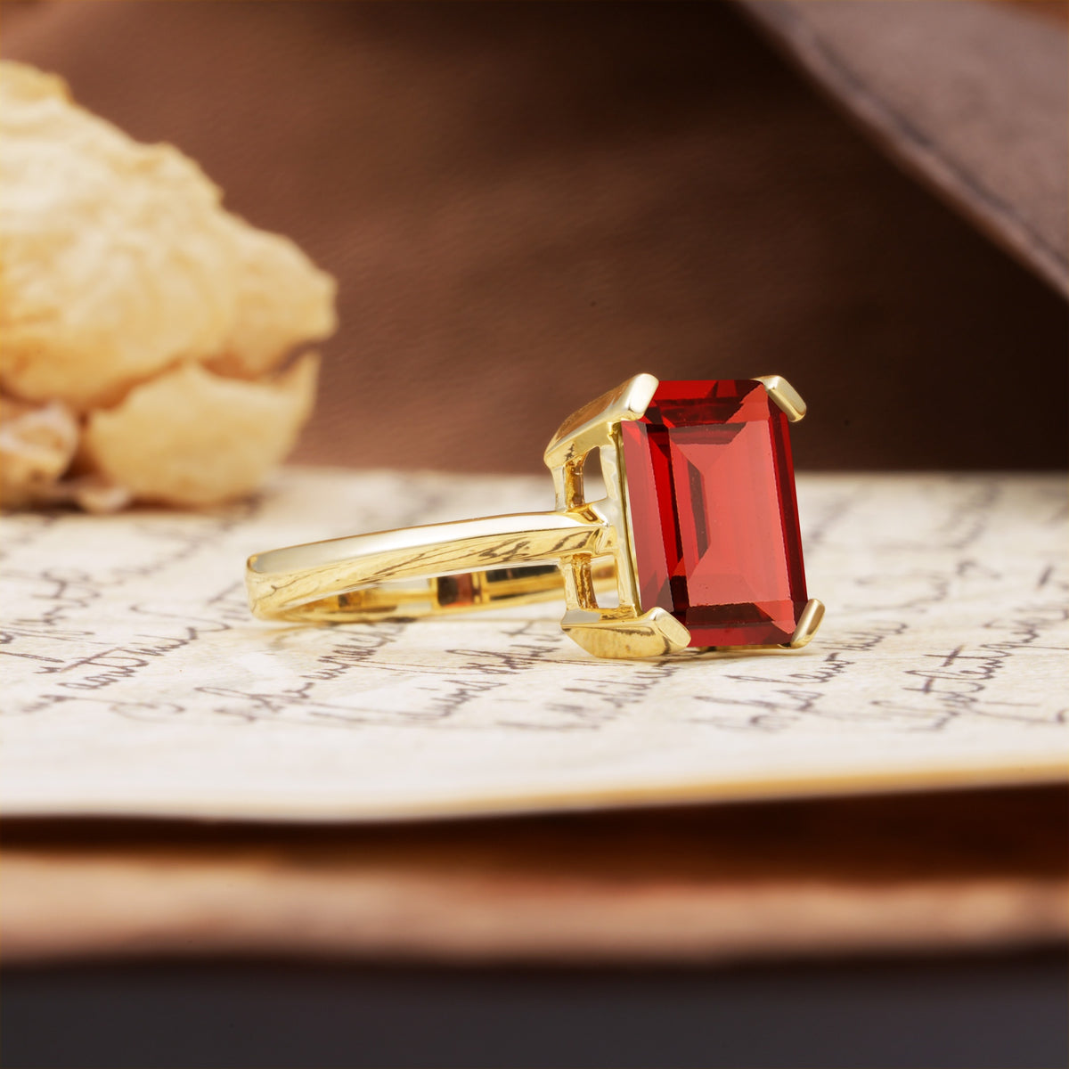 Classic 4 Prong Emerald Cut Garnet Statement Ring - Additional view