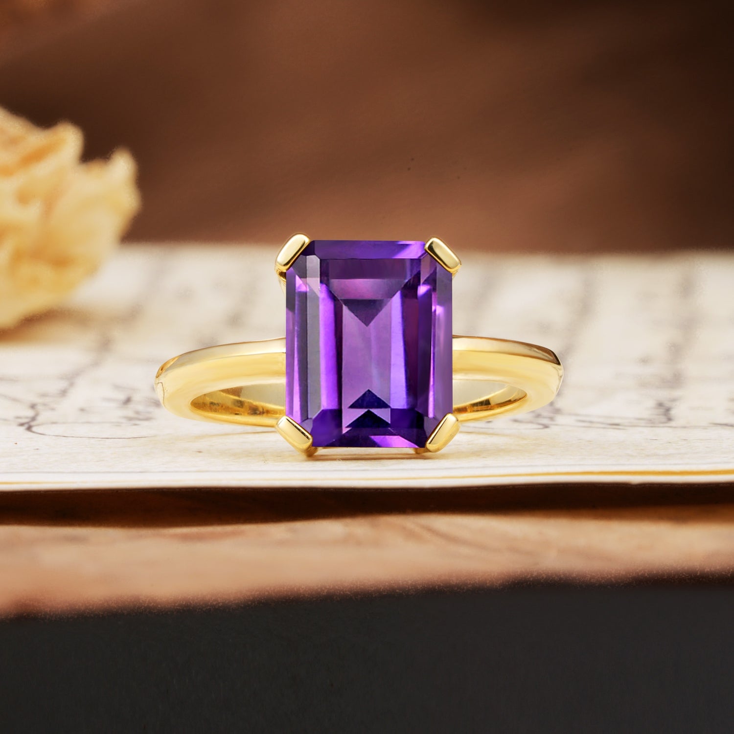 Classic 4 Prong Emerald Cut Amethyst Statement Ring - Additional view