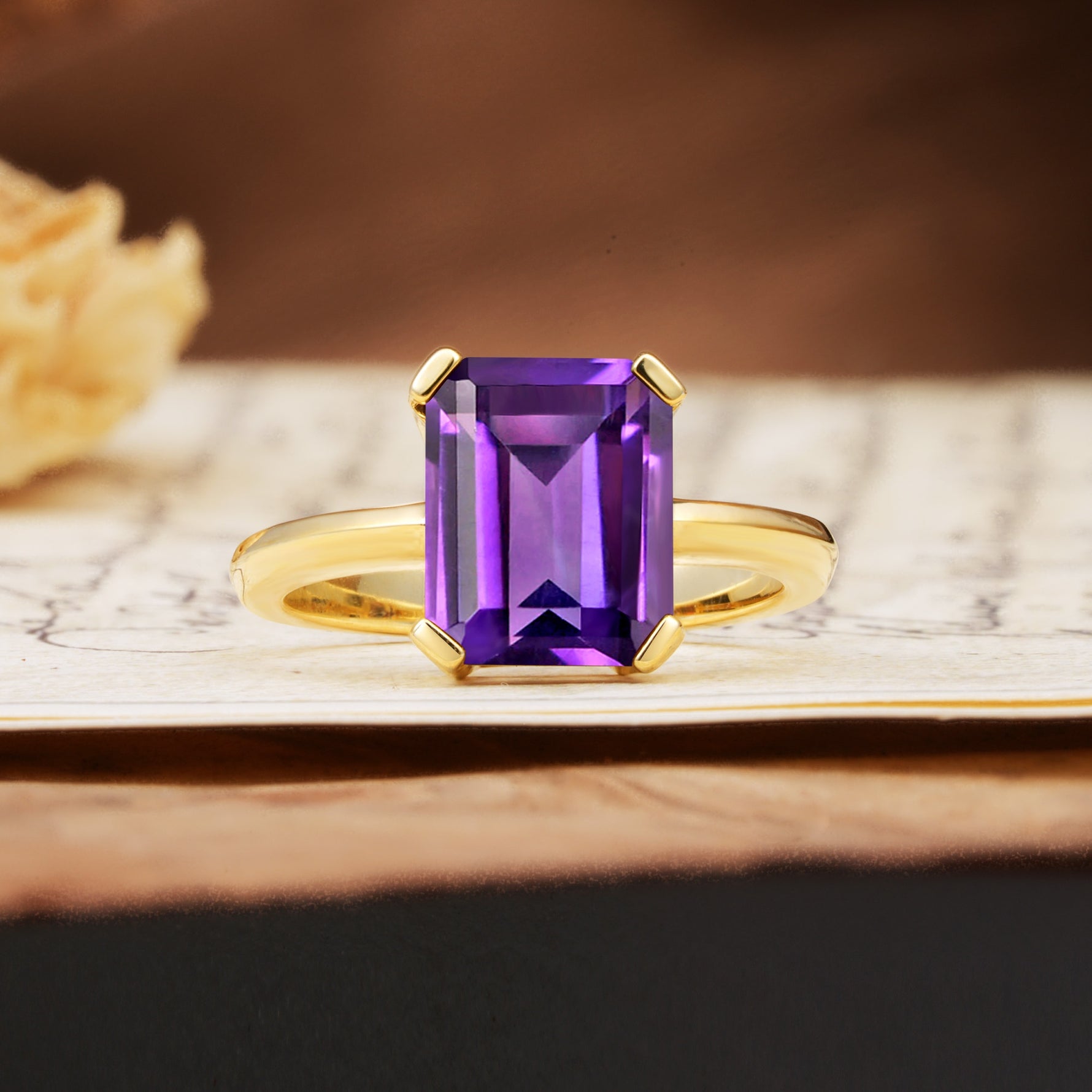 Classic 4 Prong Emerald Cut Amethyst Statement Ring - Additional view