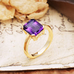 Classic 4 Prong Emerald Cut Amethyst Statement Ring - Additional view