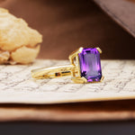 Classic 4 Prong Emerald Cut Amethyst Statement Ring - Additional view