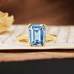 Classic 4 Prong Emerald Cut Aquamarine Statement Ring - Additional view