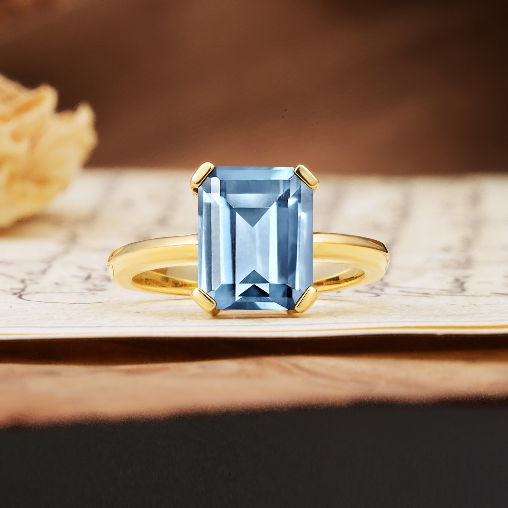 Classic 4 Prong Emerald Cut Aquamarine Statement Ring - Additional view