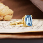 Classic 4 Prong Emerald Cut Aquamarine Statement Ring - Additional view
