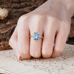 Classic 4 Prong Emerald Cut Aquamarine Statement Ring - Additional view